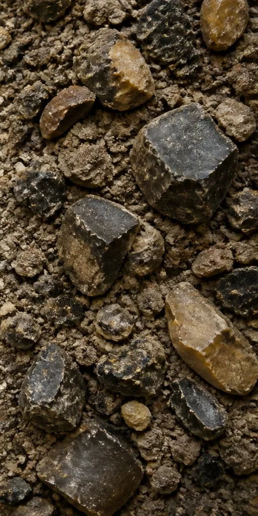 Illustrated study of dark silex flint in clay