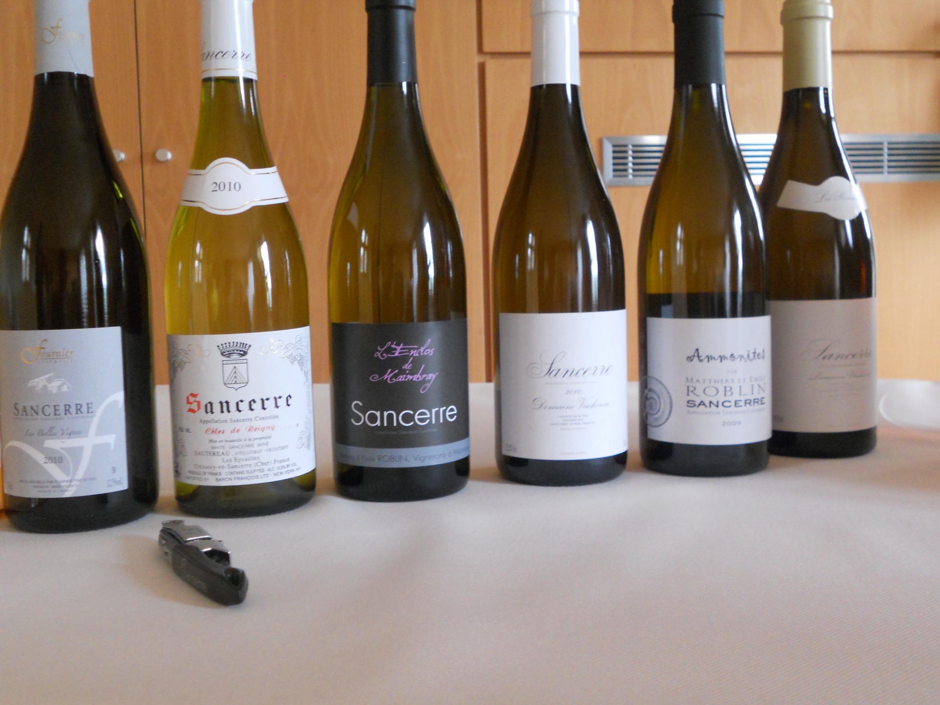A documentary lineup of Sancerre bottles