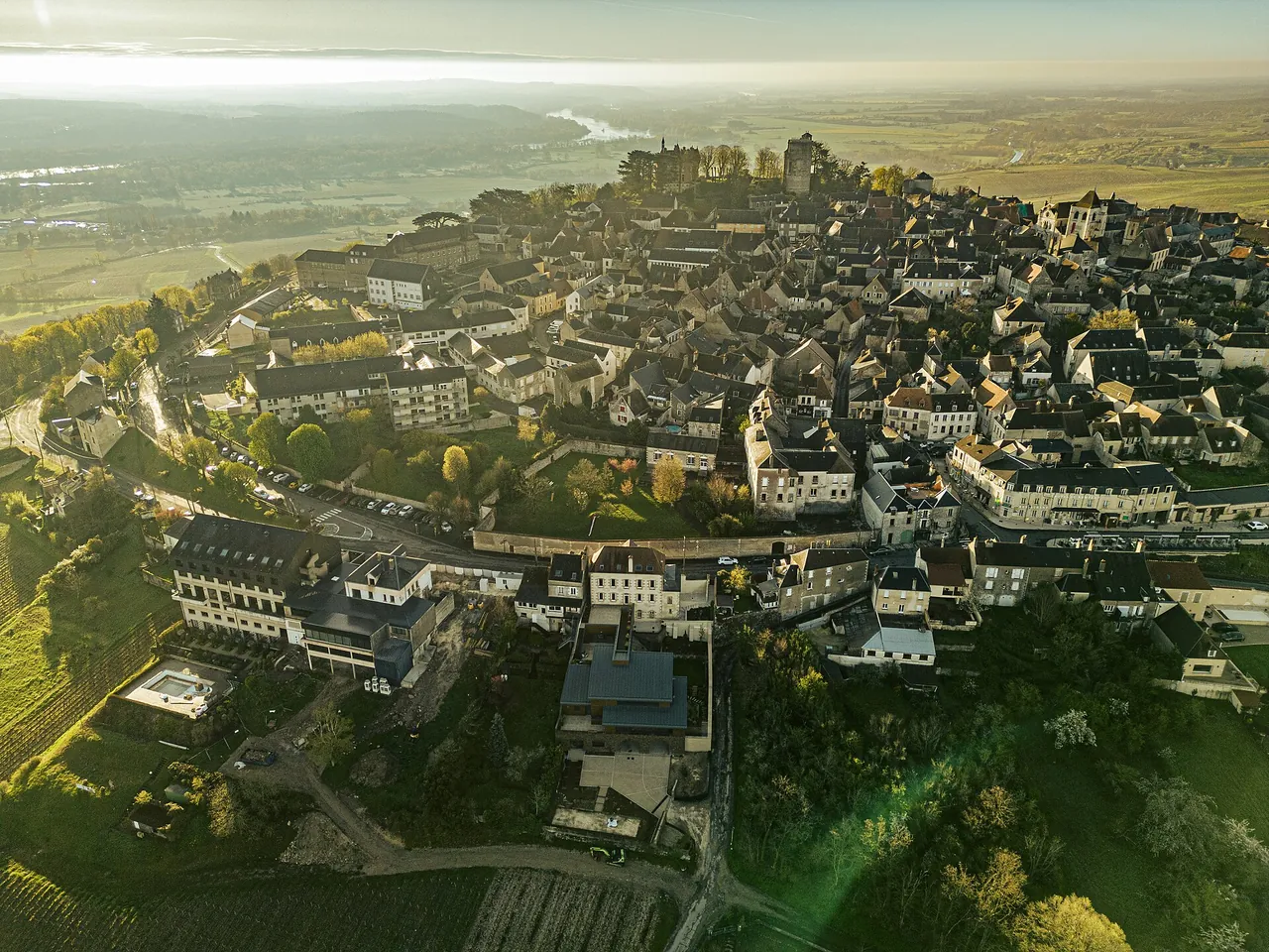 Aerial view of the town of Sancerre on its hill