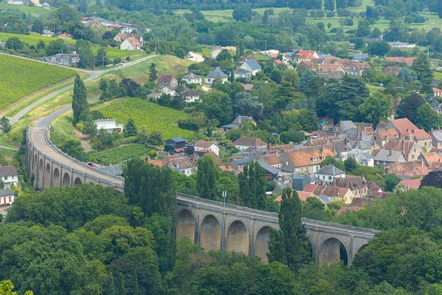 Saint-Satur and its former railway viaduct, seen from Sancerre