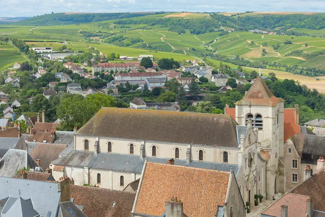 The Notre-Dame church and rooftops of Sancerre, seen from the Tour des Fiefs